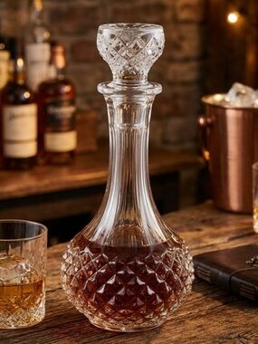 Cut Clear Glass Decanter with Diamond Cut Stopper
Like New